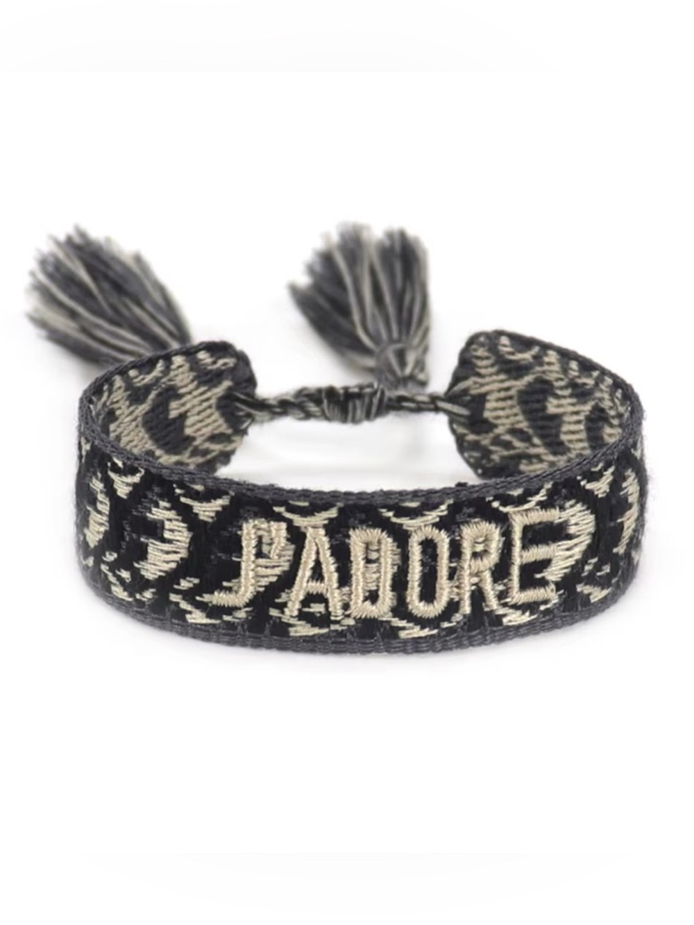DIOR J’ADORE Black and Ivory Embroidered Tassel bracelet